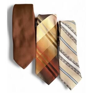 VTG 70s Lot 3 Wide Neck Ties Polyester Brown Costume Cosplay Refashion Groovy